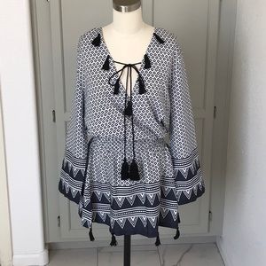 Blue & White Elasticized Waist Dress